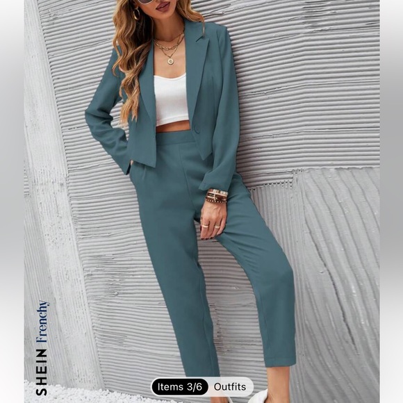SHEIN solid single button crop blazer and slant pocket tailored pants. - Picture 1 of 2